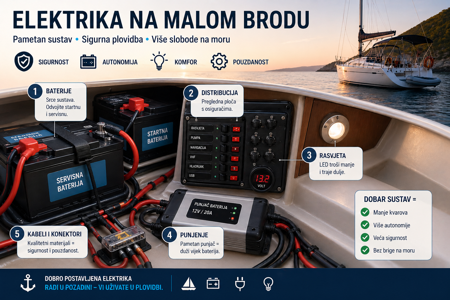 Elektrika na malom brodu: kako izbjeći kvarove i ploviti sigurnije uz pametno odabran sustav